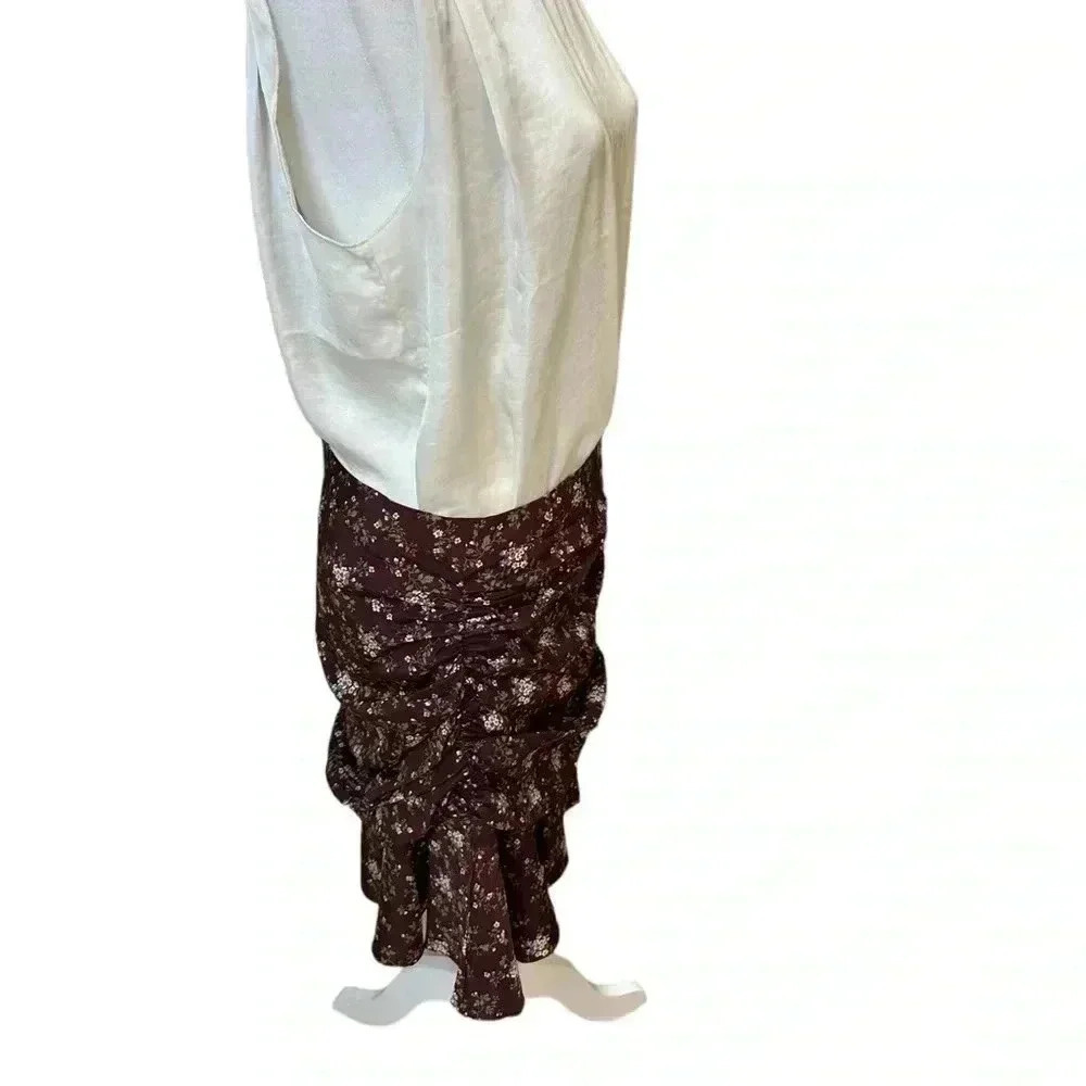 Veronica Beard 'Taras' Floral-Print Ruched Silk Mini Skirt size 10 - Picture 3 of 6